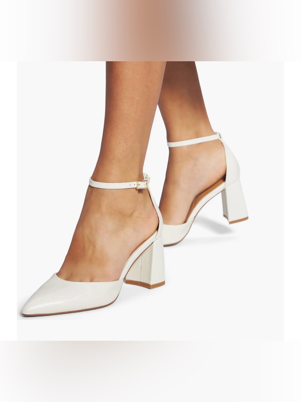 Brand new Aldo Classic Pointed-Toe Ankle-Strap Block Heel Pumps - White